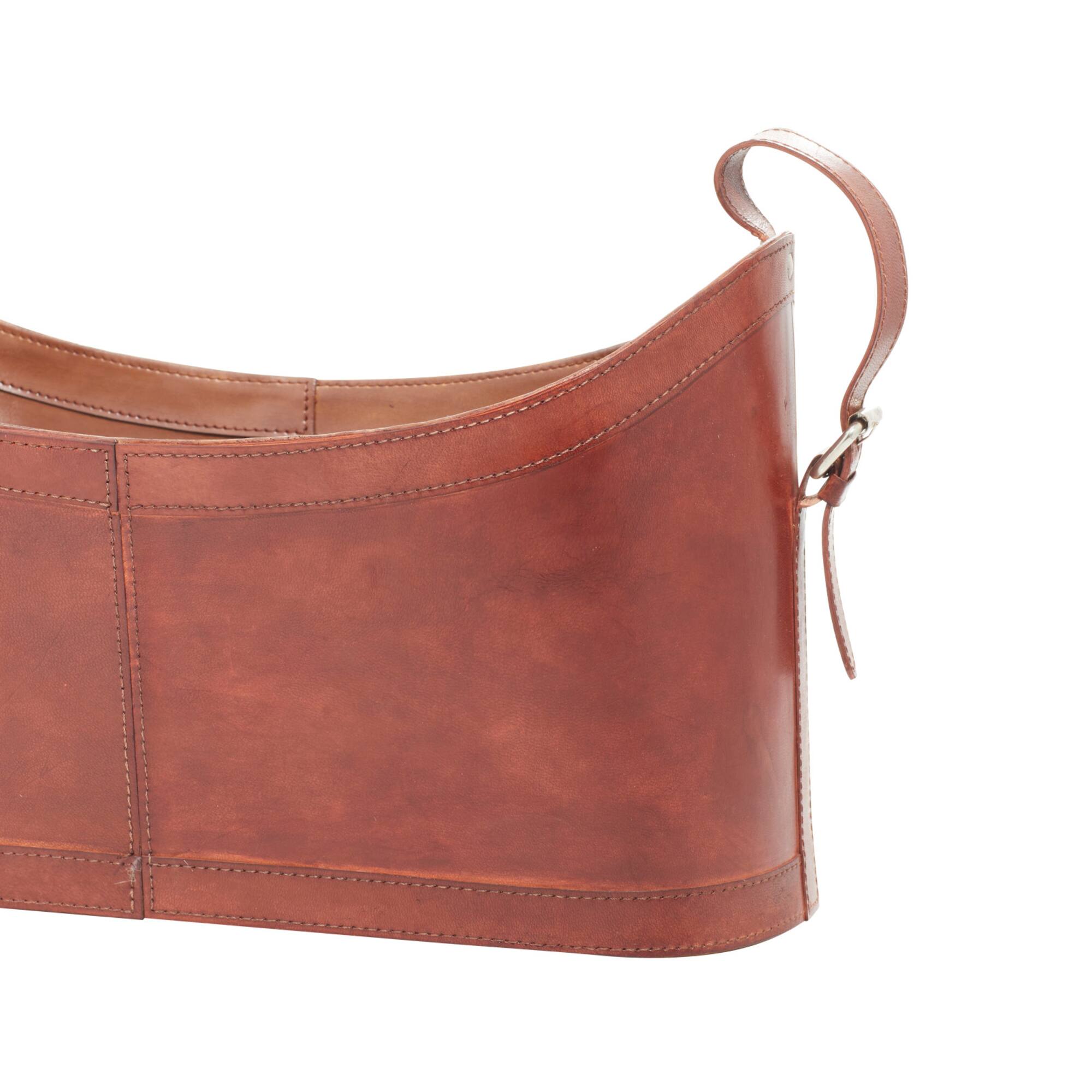 21" Brown Leather Rustic Magazine Holder